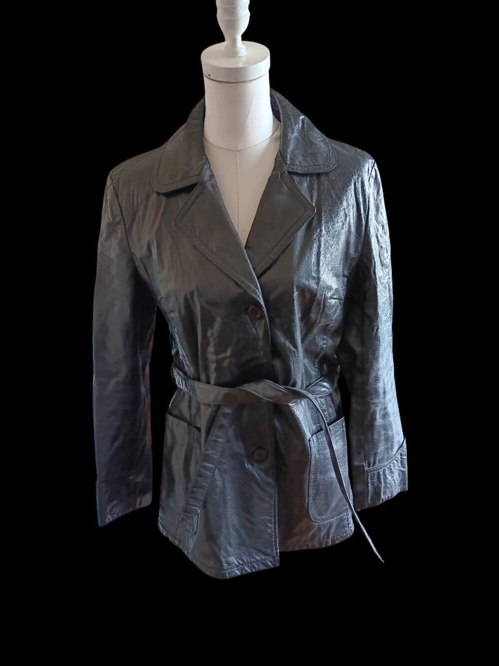 Vintage 70s Sears Black Leather Belted Jacket M/L